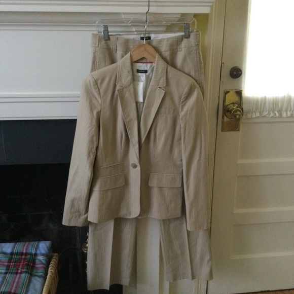 NWT J Crew Striped Pants Suit Sand Tan Conway Stripe Elliot Jacket - Sz 4